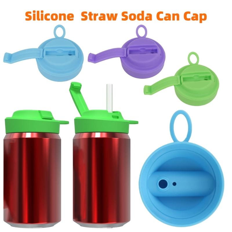 Colorful Silicone Sodas Can Lid and Straw Easy Use Spill-proof Sealed Can Cover for Canned Beverages Beer and Juice