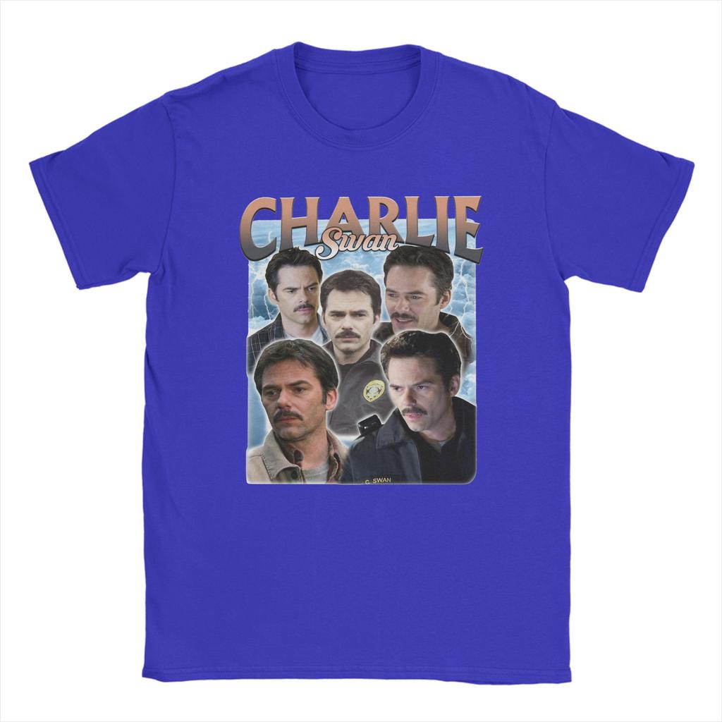 Charlie Swan The Twilight Saga Movie T-Shirts Men Vintage 100% Cotton Tees Round Neck Short Sleeve T Shirts Gift Idea Tops