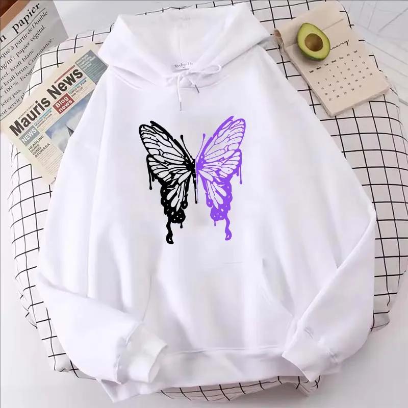 Women Beautiful Butterfly Hoodie Fashion Vintage Autumn Winter O-Neck Long Sleeve Fleece Sweatshirts Women Casual Pullover