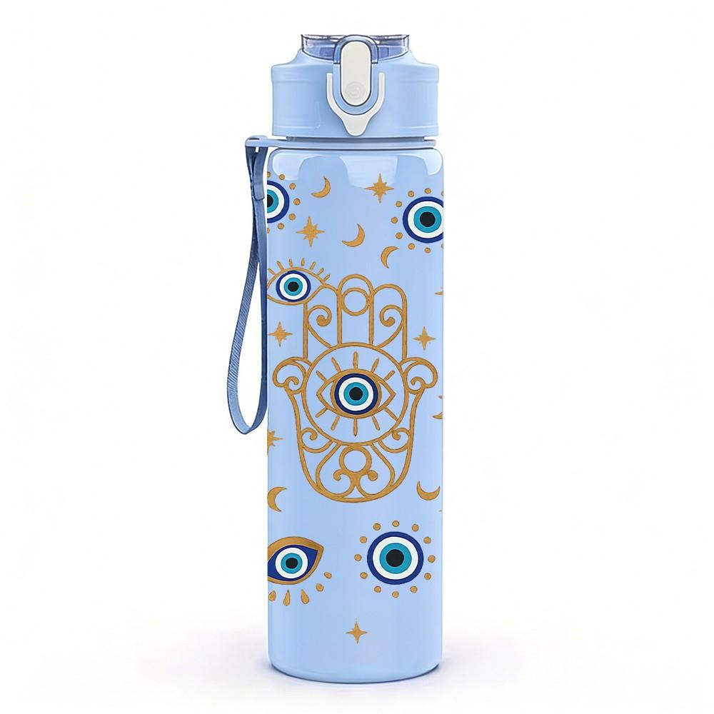 1 Stück Nazar Amulett Boho Nahtloser Druck 750ml Farbe Kunststoff Sport Wasserflasche Auslaufsicher Klappdeckel mit Strohhalm Geeignet für Sport Büro Zuhause