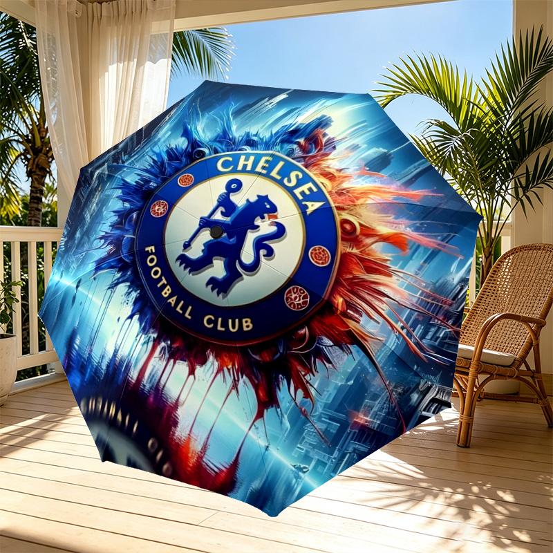 Football F Print Automatic Open Close Umbrella, Portable Foldable Umbrella, for Outdoor Commute Camping Trip, Ideal Birthday Gift