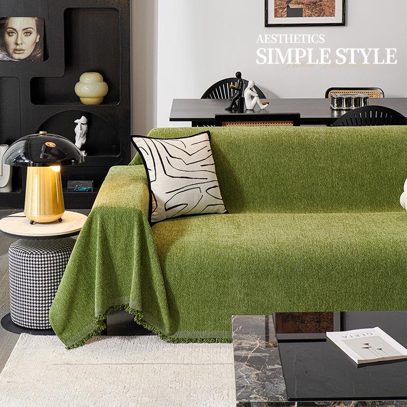 Modern Minimalist Chenille Herringbone Sofa Cover, Four Seasons Non-Slip Blanket