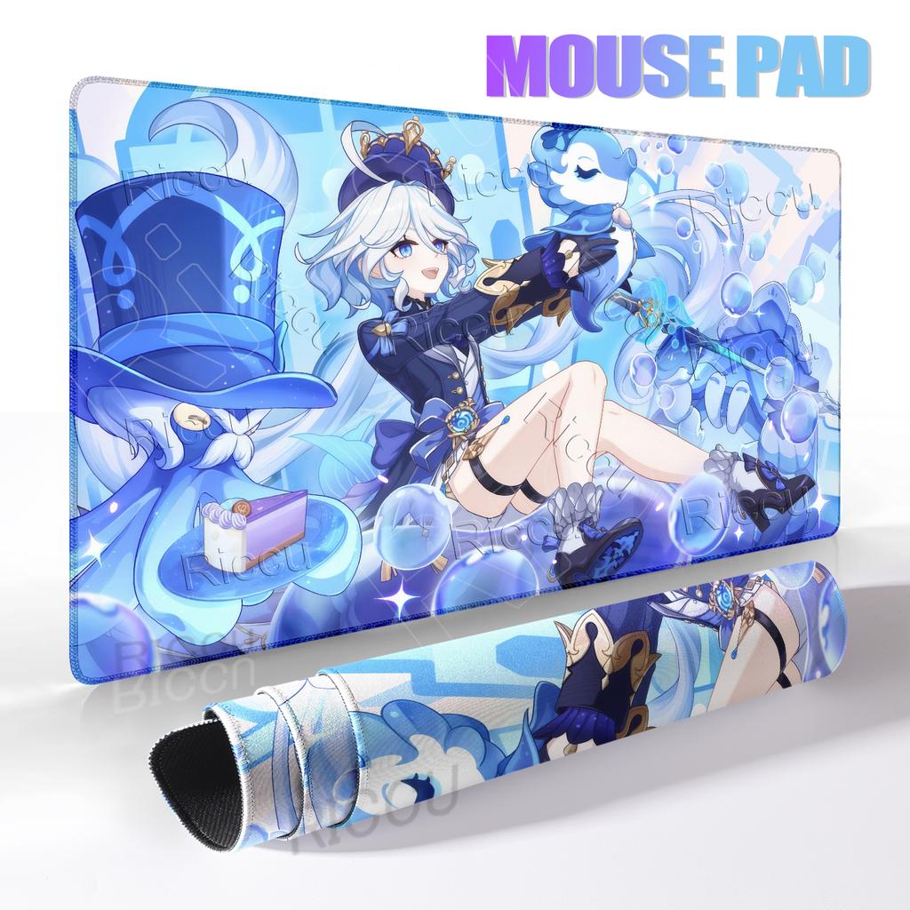 Kawaii Anime Girl Extended Mousepad Furina Genshin Impact PC Professional Desk Mats Non-slip Gamer Aesthetics Table Pad XXL Rugs