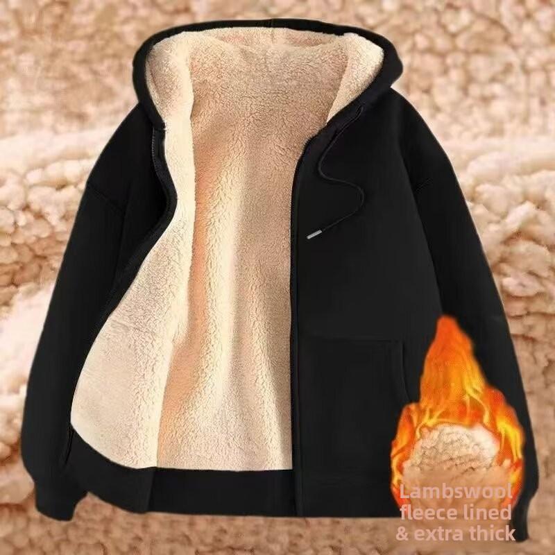 New Winter Collection: Men’s Warm Lambswool Sweatshirt Cardigan with Hood and Zip – Versatile, Fleece-Lined, Thickened Jacket M чёрный
