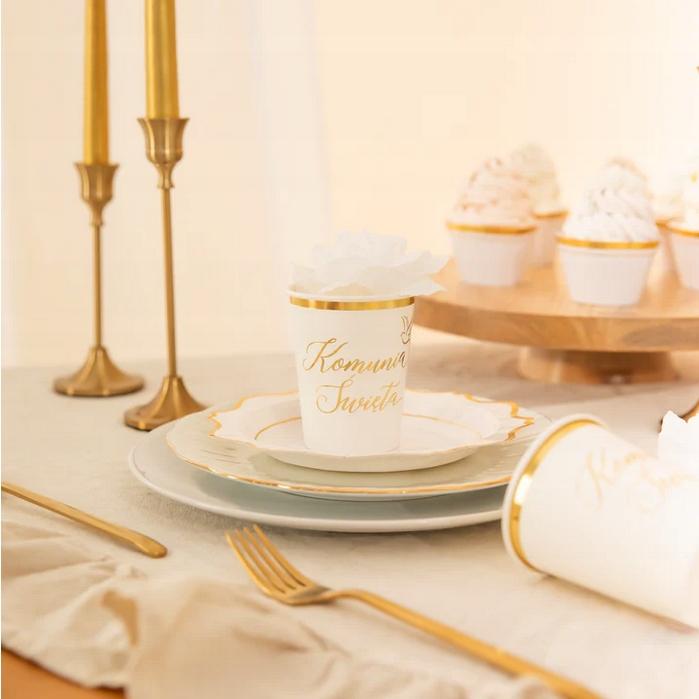 White Paper Cups Golden Edge Holy Communion Dove 220Ml 6Pcs.