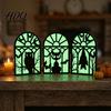 Wear-resistant Halloween Table Ornament Glow-in-the-Dark Decoration, Witch Ghost Silhouette Design, Stable Solid Wood Foldable Luminous Ornament, for