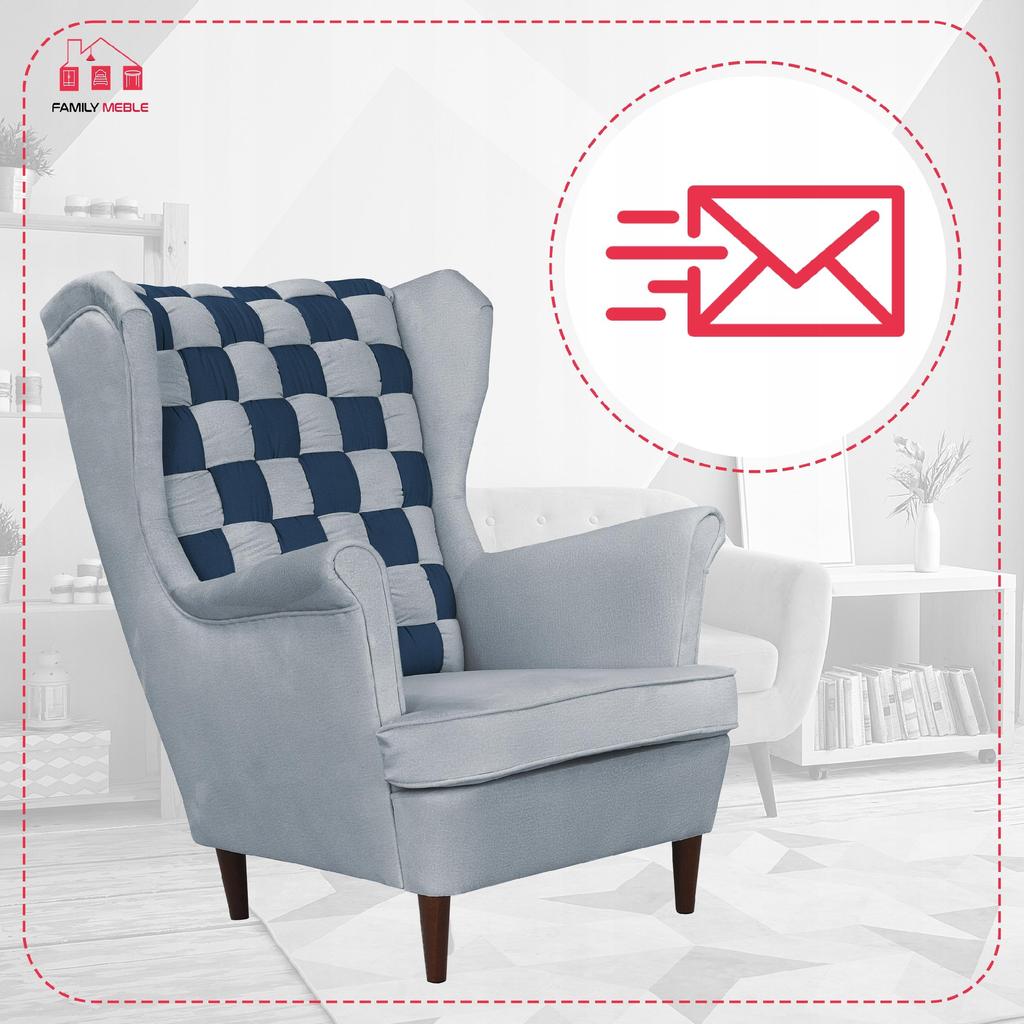 Carol Duo Scandinavian Family Meble Wing Chair, Grey Navy Blue, Steel