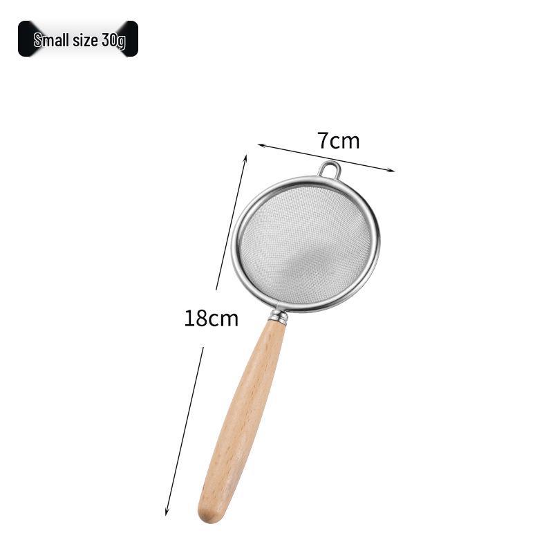 304 Stainless Steel & Wooden Handle Mini Colander for Kitchen - Soy Milk, Juice & Flour Sieve Mesh Filter