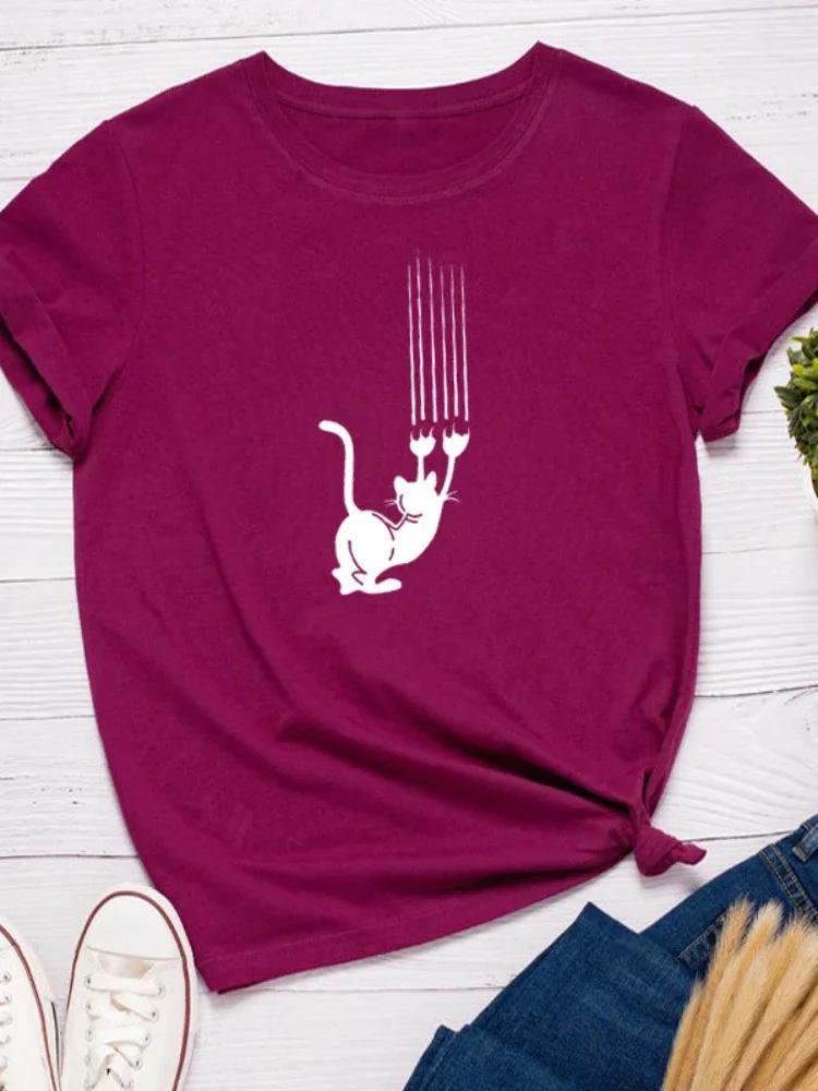 Funny Cat Scratch Print Women T Shirt Short Sleeve O Neck Loose Women Tshirt Ladies Tee Shirt Tops Clothes Camisetas Mujer