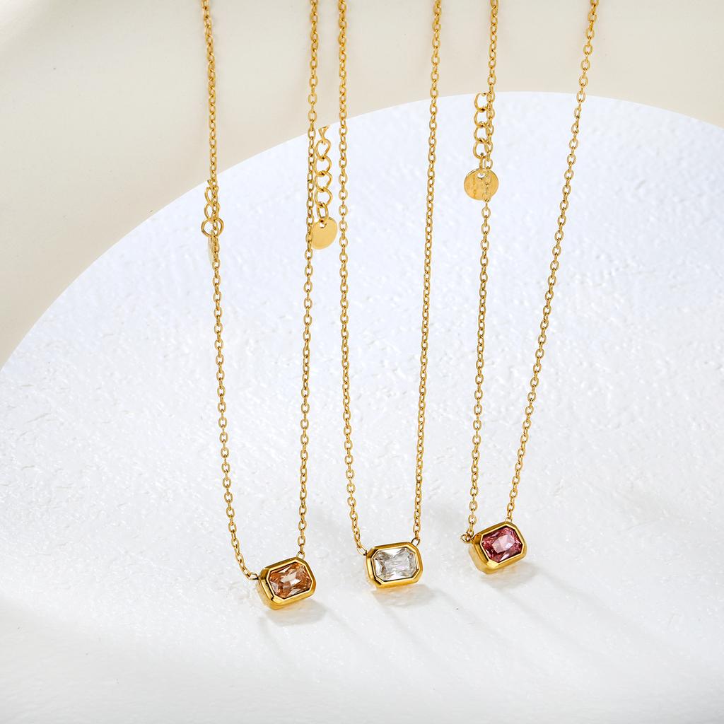 Zircon Pendant Necklace Gentle Sweet Clavicle Chain Steel Ball Bracelet 18K Gold Stainless Steel Jewelry