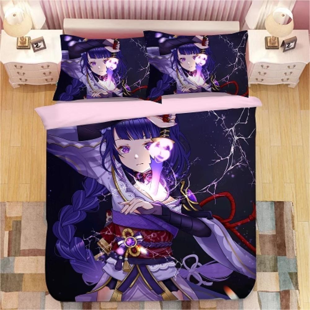 Animekaraktär, Mikrofiber Sängkläder, Barnsänglinne med Dragkedja Rumsdekor Påslakan för Tonåringar vuxen Lila‘