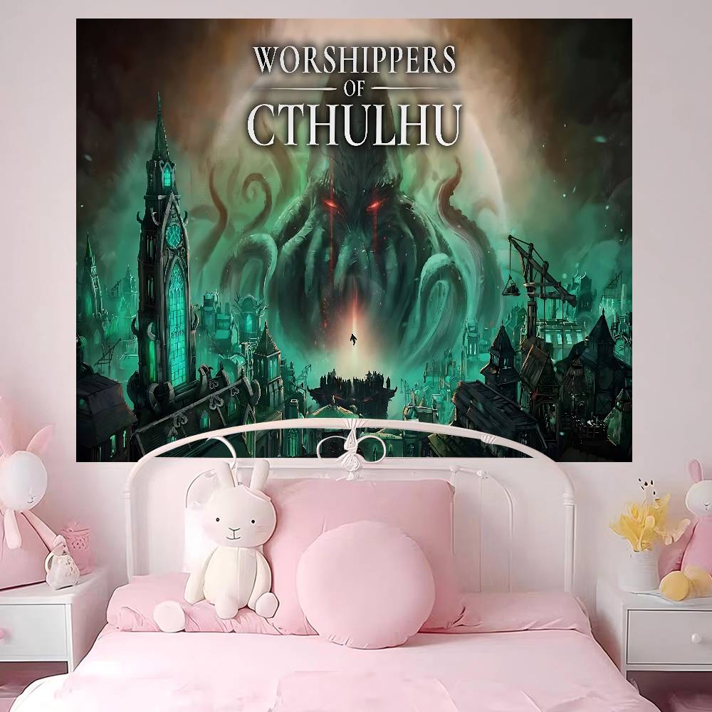 

Cthulhu Mythos HP Lovecraft Horror Printed Large Wall Tapestry Hanging Tarot Hippie Wall Rugs Dorm Home Decor 74x94cm(29x37in)