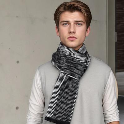 Winter Men Strip Printed Pashmina Scarf Plaid Wool Shawls Luxury Warmer Muffler Soft Scarves Cashmere Like Fringes Scarf