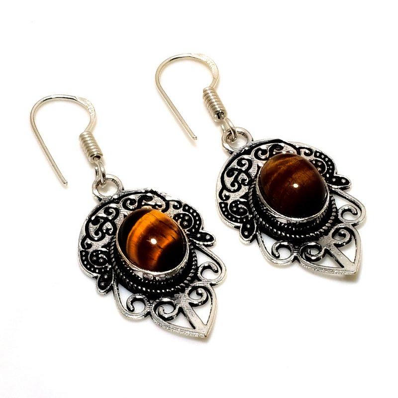 

Ювелирные серьги ручной работы с драгоценным камнем 925 пробы Тигровый глаз, посеребренные, 1,70 дюйма