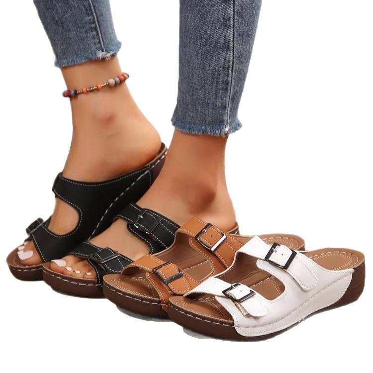 Summer new platform slippers large size fish mouth one-word buckle with open-toed beach slippers