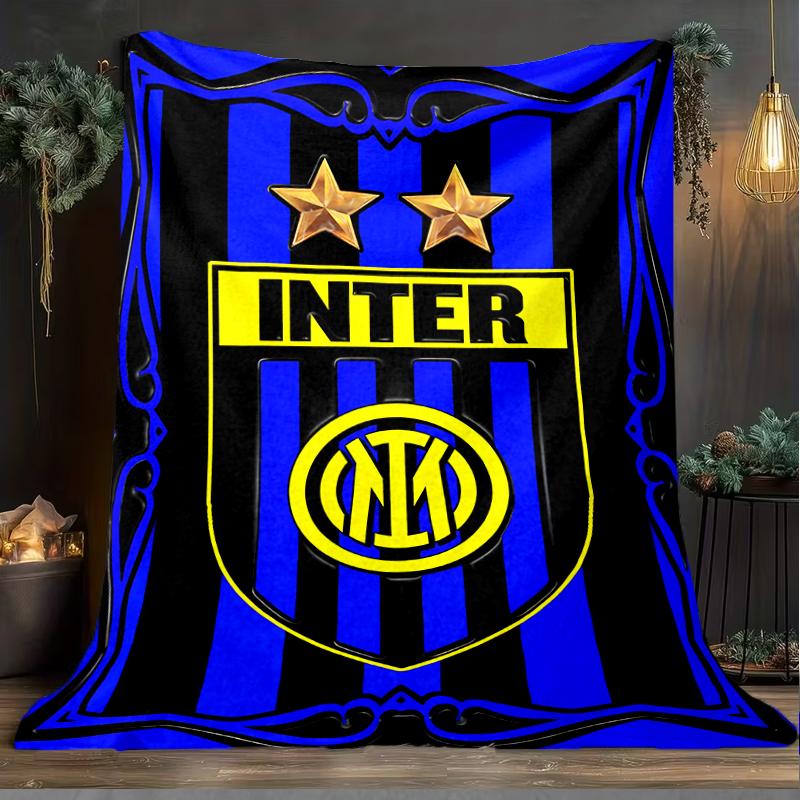 1 Stück Mi-lan FC Emblem Aufdruck Weiche Flanelldecke Überwurf für Schlafzimmer Wohnzimmer Sofa Camping Reise Fan Geschenke Weihnachtsgeschenke