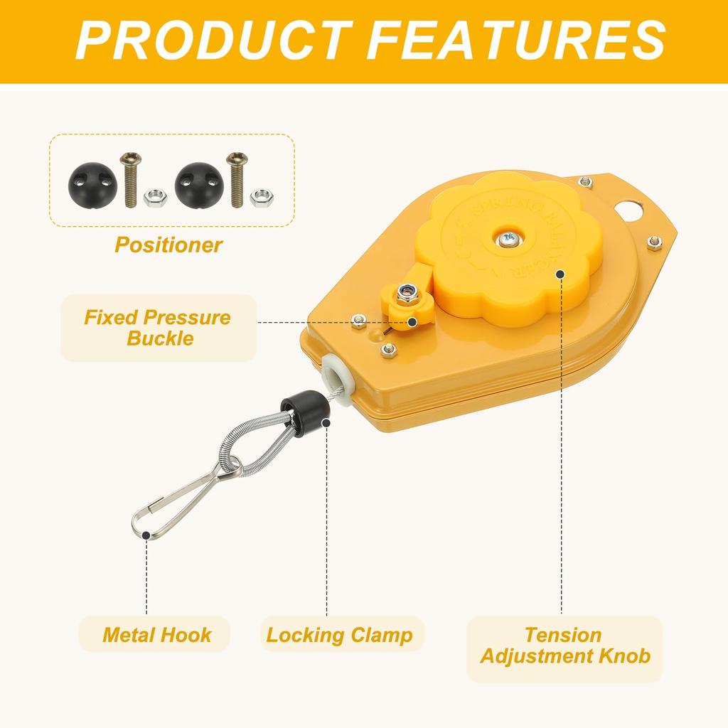PATIKIL Retractable Spring Balancer 3.3-6.6lbs (1.5-3kg) Bearing Spring Tool Load Balancer 9ft Adjustable Cable Retractor Holder Positioner Included F