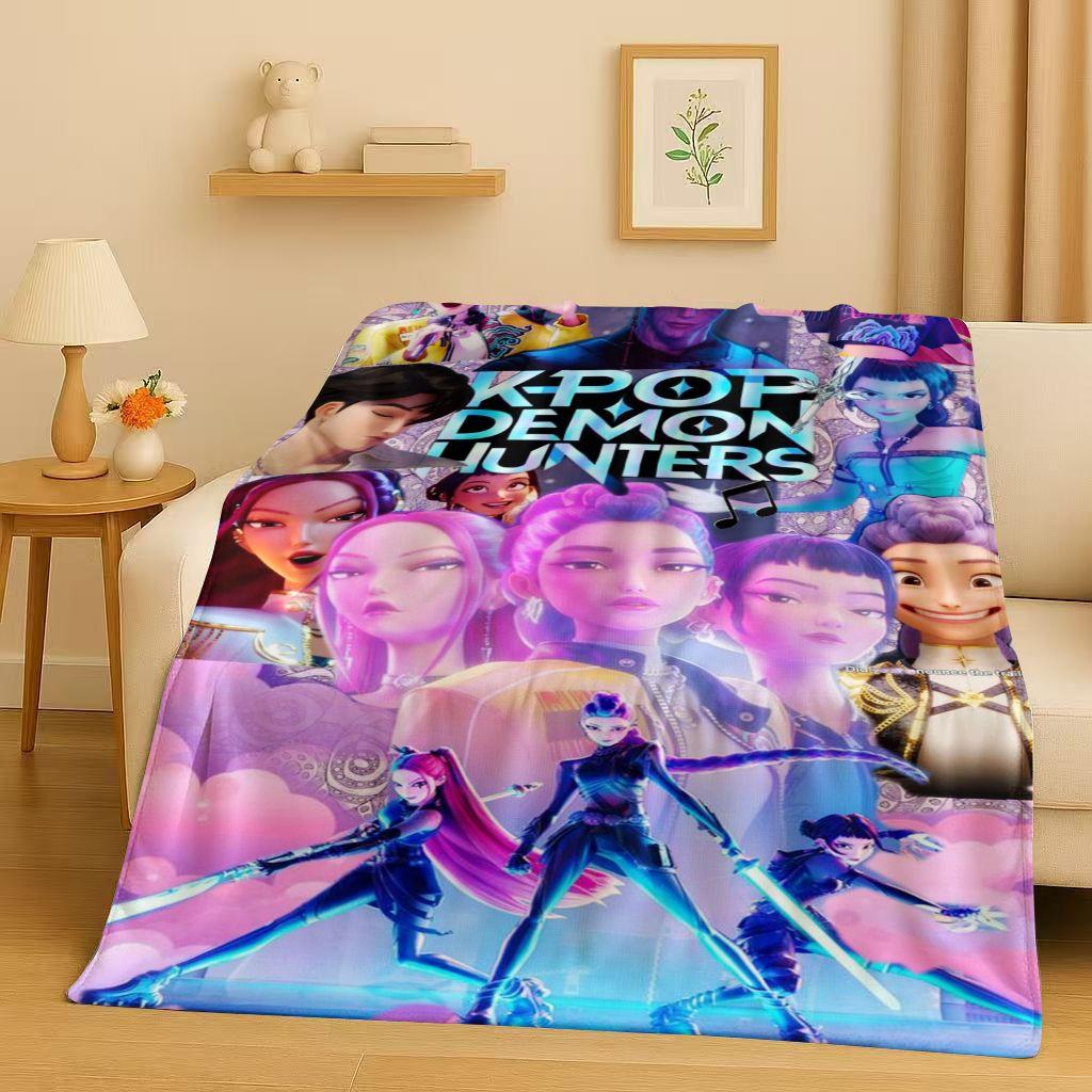 2026 Neue Cartoon Kpop Dämonenjäger Zoey Rumi Mira Musik Flanelldecke, Ultraweiche Plüschdecke für Zuhause Schlafzimmer Bett Sofa Abdeckung