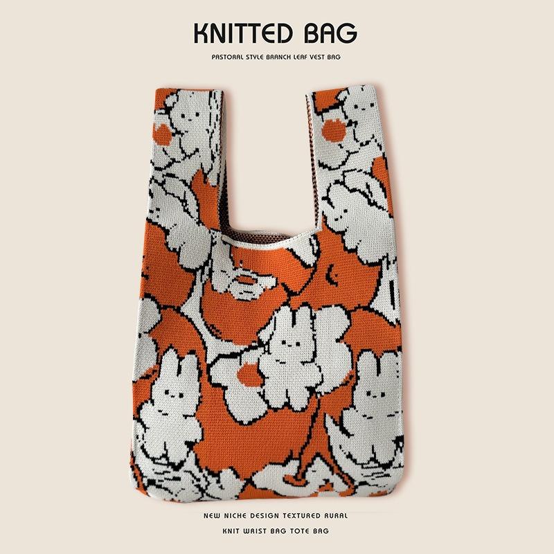 

Вязаная сумка через плечо с кроликом, ручная сумка большой емкости с подарочной сумкой для рук One Size