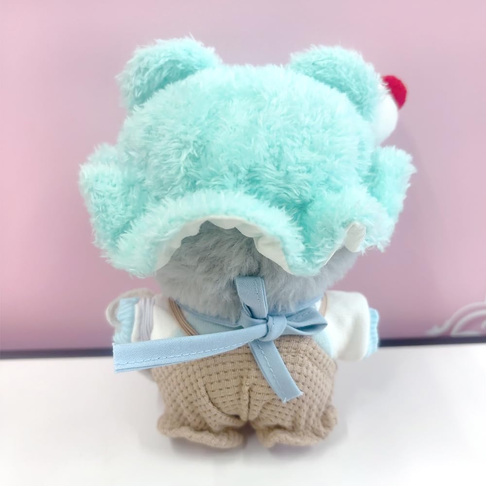 Hat, Bib, T-Shirt, and Overalls Set (Mint) for 10cm Plush Toy, Kigurumi Accessories, Otaku Activities, Doll, Mascot, Kpopdoll Costume [Used]