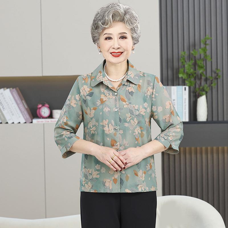 

Stylish Summer Tops for Women: Mid-Sleeve Shirts for Mom, Grandma, and Middle-Aged Women 3XL (124-135 lbs) зелений