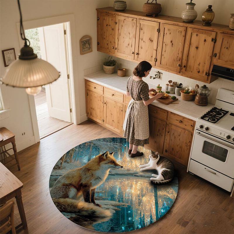 Ice Fox,Round Area Rug,Carpet Rug for Living Room Bedroom Sofa Playroom Decor,Non-slip Floor Mat