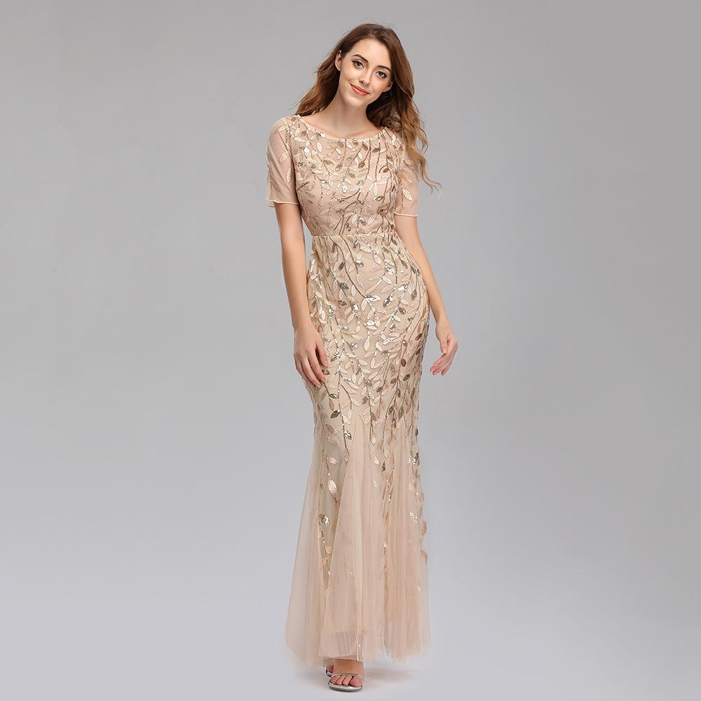 2024 Spring/Summer European-American Slimming Sequin Mesh Fishtail Evening Gown for Women