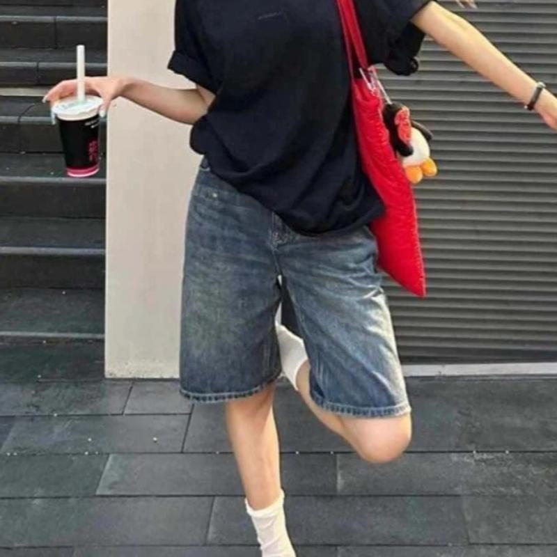 Spring Summer Women Casual Denim Shorts Fashion Female Wide Leg Short Jeans Knee Lenght Denim Pant Women High Waist Shorts Girls