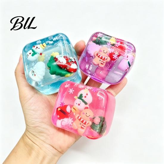 Stress Cube Sensory Toy Christmas Relief Toy, Clear Squeeze with 3D Snowman, Portable Relievers Santa Claus, Gingerbread, Xmas Tree, Hand Relaxation