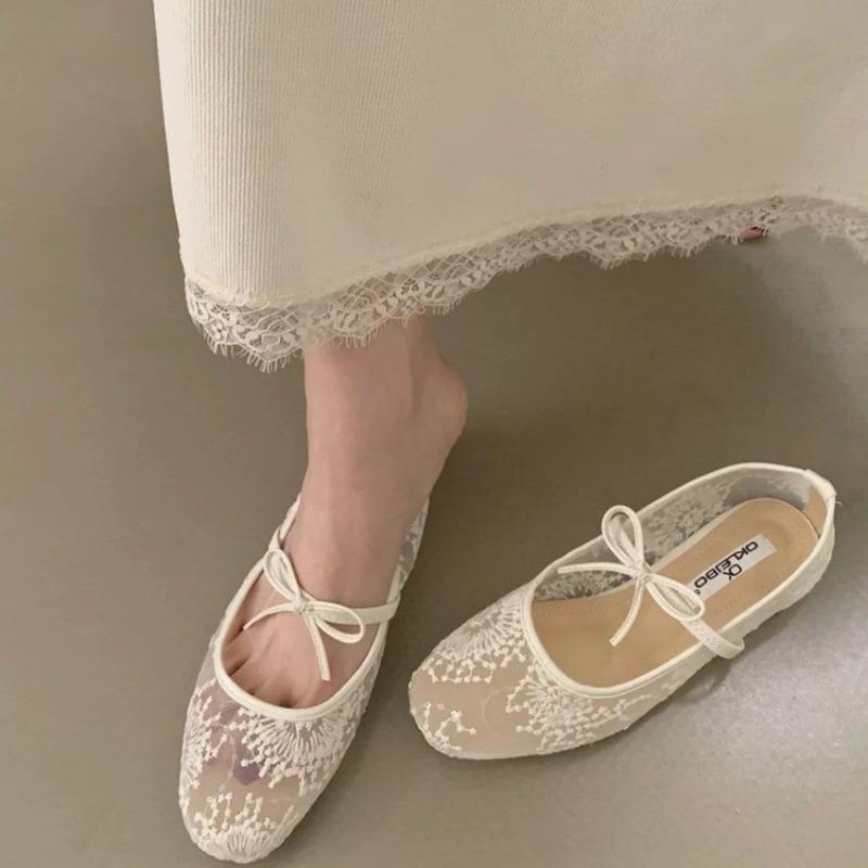 Fashion 2025 Spring Summer Lace Bow Women Mary Jane Shoes Fashion Slip On Comfort Street Style Soft Sole Female Dress Ballet Flats Shoes