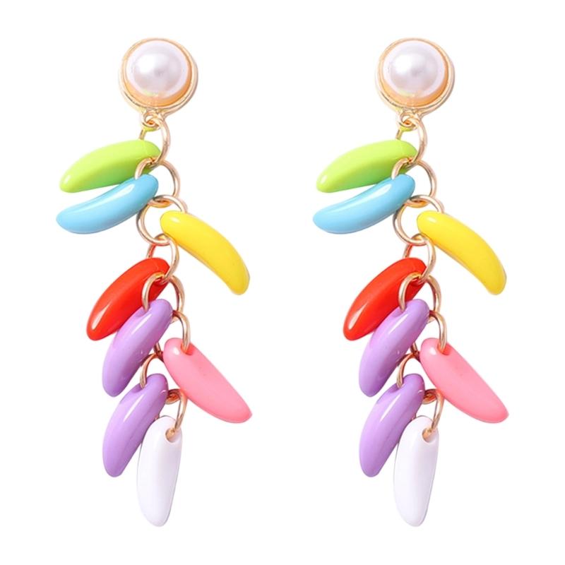 Statement Drop Earrings with Round Bead Look Top, Colorful Lightweight Jewelry for Vacation Styling and Party Looks