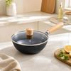 Round Iron Wok Versatile with Glass Lid EasyCare StirFry Pan for Small Household Cooks, Everyday