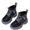 Girls' Patent Leather Ankle Boots - Autumn/Winter Plus Velvet, Zipper Design, Sequin Accents, Suitable for Middle To Big Kids and Babies