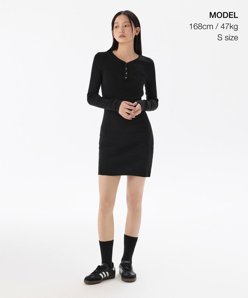Musinsa Standard Woman Women'S Ribbed Y-Neck Long Sleeve Mini Dress [Black]