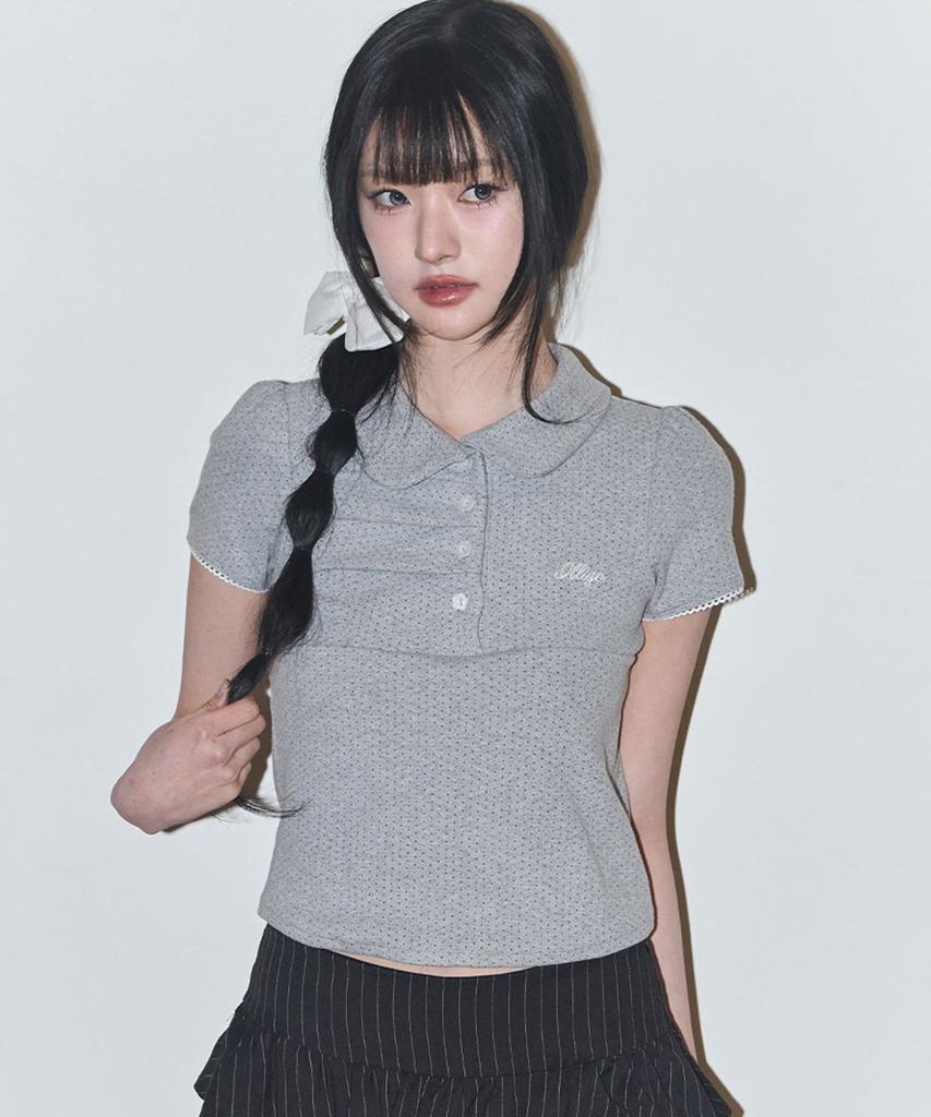 ILLIGO Dot Pintuck Collared Tee Melange