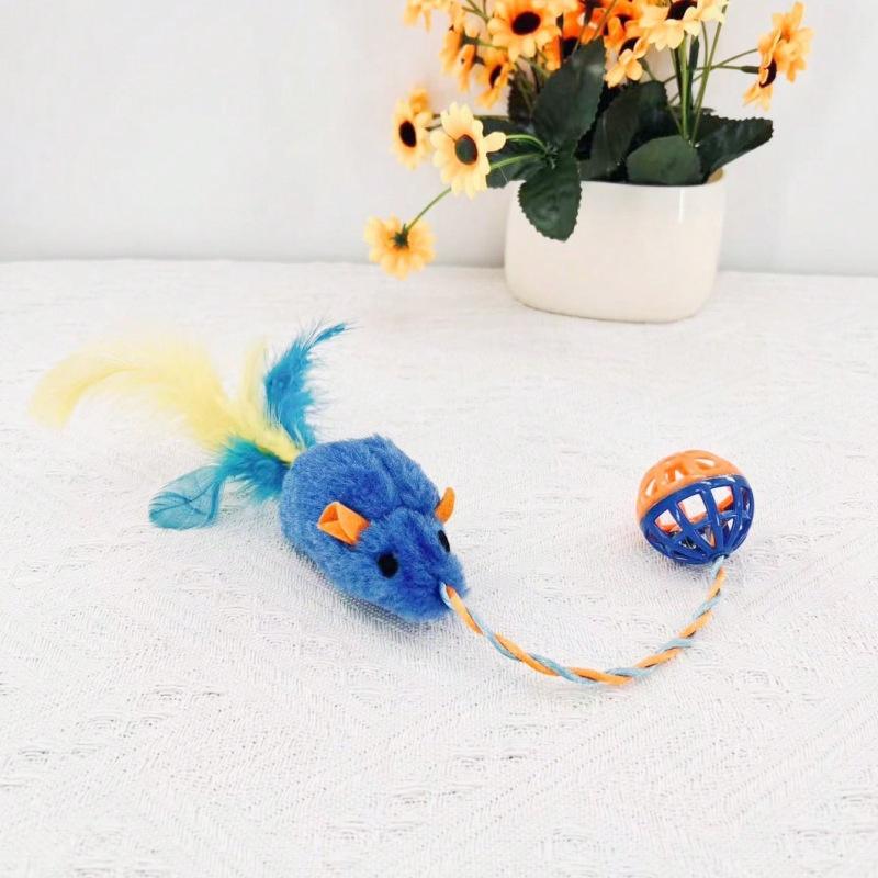 

Interactive Feather Mouse Bell Toy For Cats New Cross-border Cat Toy To Keep Your Feline Entertained Plush Material синий