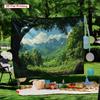 Mountain Forest Tapestry  Green Hills Snowy Peaks Nature Scene Polyester 5161 In for Bedroom or Dorm