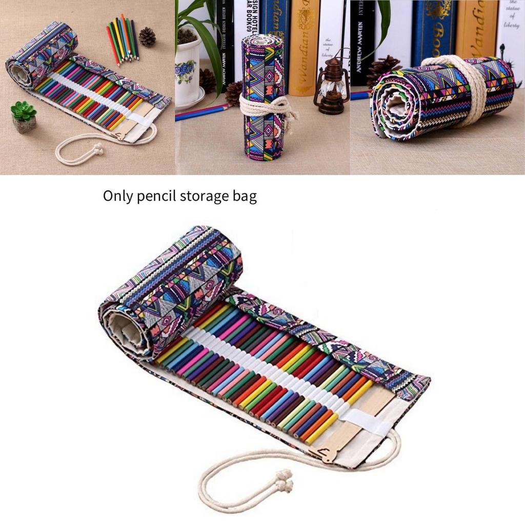 Ethnic Style Colored Geometric Pattern Pencil Canvas Storage Bag For Colored Pencils And Markers
