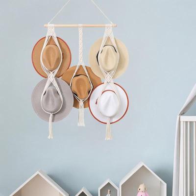 Hand Woven Macrame Wall Hat Hanger Cowboy Organizer Multipurpose for Wide Brim Hats Bohemian
