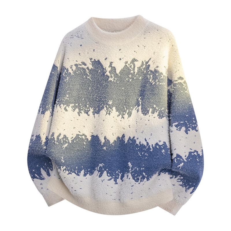 Pullovers Long Sleeves Sweaters Unisex Sweater Autumn and Winter Gradient Colour Wool Sweater Couples Loose Round Neck Bottoming Knit Sweater Men