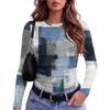 Women's Slim Fit Long Sleeve T-Shirt Vintage Print Round Neck Casual Top for Everyday Wear