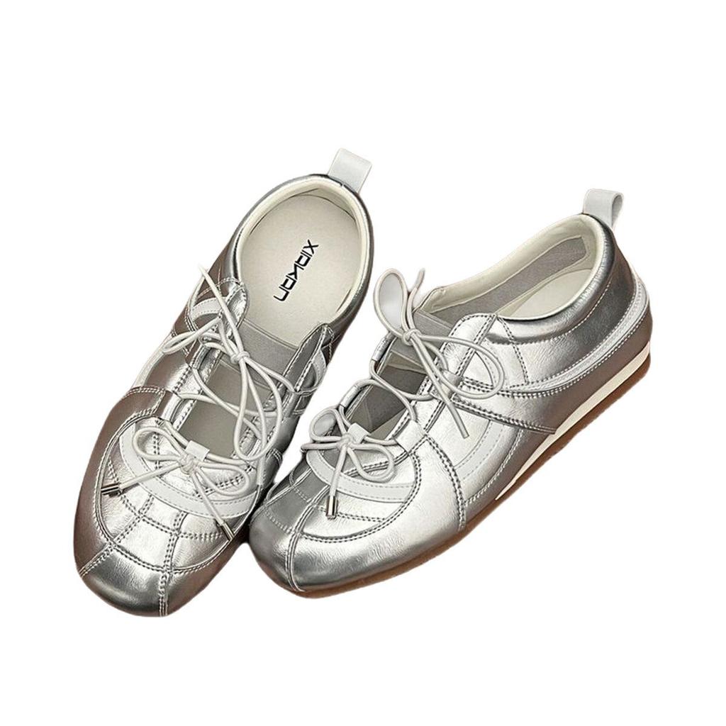 Silver Mary Jane shoes, lazy single shoes, soft soles are not tired, new inner height-increasing ballet training shoes for women