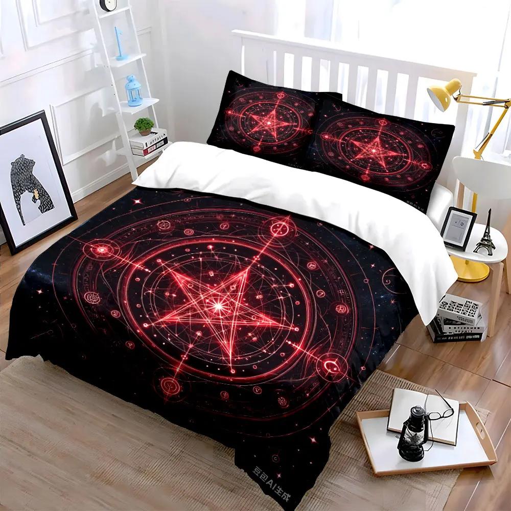 "Esoteric Red Magic Circle Set" Multiple Sizes Kid's and Adults' Bedroom Exquisite 3PC Bedding Set Gift