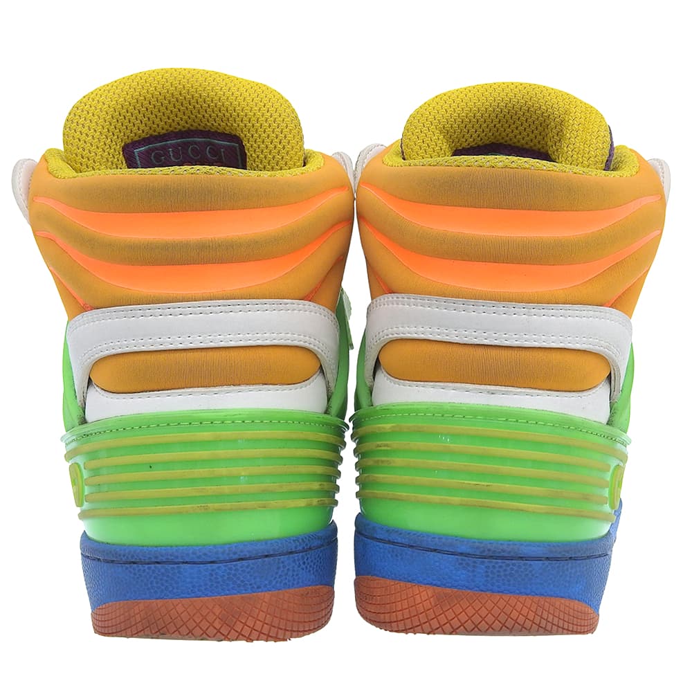 Gucci BASKET Women's High-Top Sneakers, White and Multicolor, 9.1" (661310) Shoes 36 White / multicolorUsed