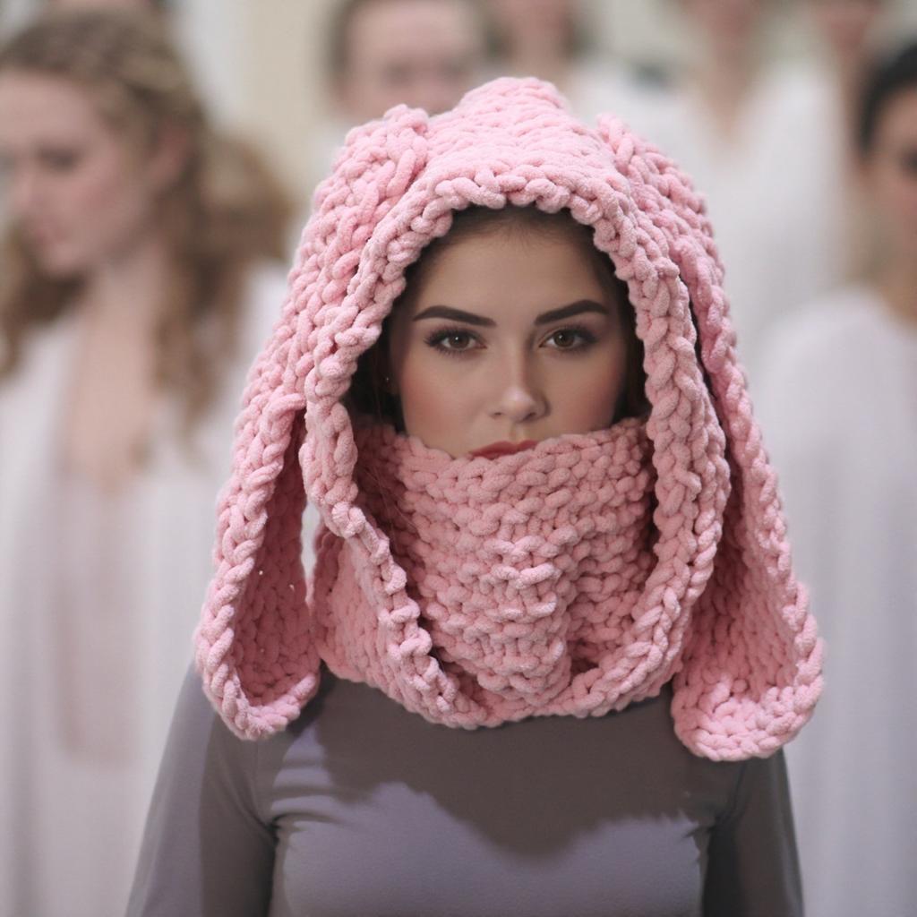 Cute Bunny Ear Balaclava Knit Warm Hooded Scarf Beanie Hat Crochet Skull Cap Collar Neck Cover Pullover Ski Mask Slouchy Hat