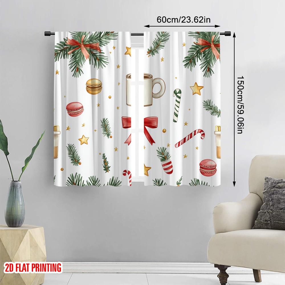 2pcs,2D Plane Printing Minimalist Curtains Christmas Tree Gifts Stars (2) Polyester (without Rod) Gifts Use for Bedroom, Living