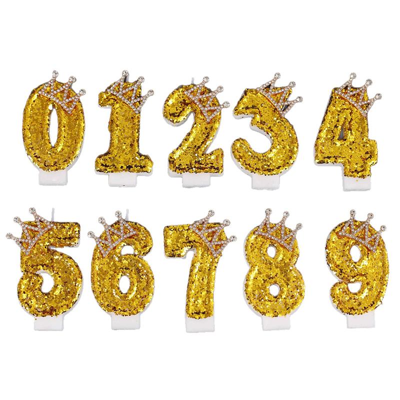 Large Gold 3D Digital Birthday Candle Crown Style Long Burning for Retirement Celebration Party Cake Decor