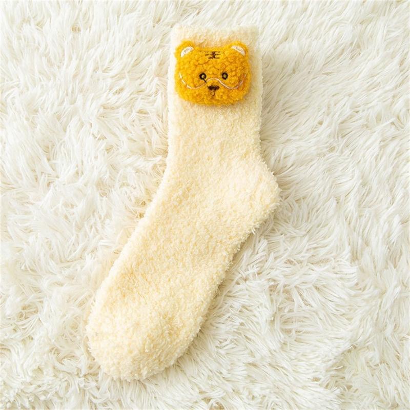 Japanese Women Girl Cute Coral Fleece Slipper Socks 3D Stuffed Animal Doll Thick Warm Thermal Fuzzy Floor Sleeping Socks