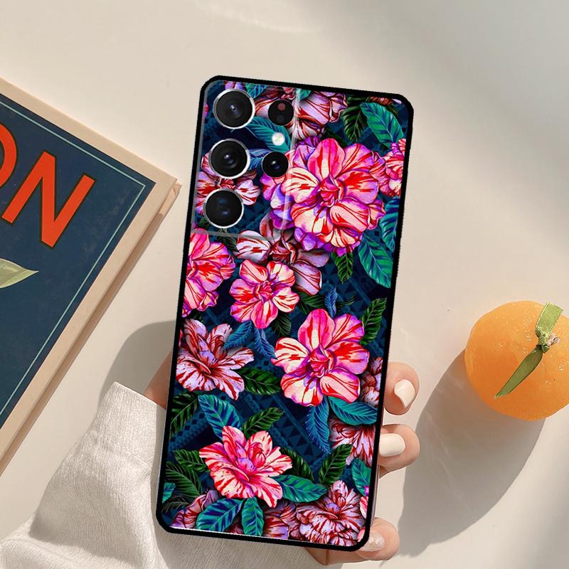 Tropical aloha Hibiscus  pattern Phone Case For Samsung Galaxy S22 S23 S21 Ultra S20 FE S8 S9 S10 Plus Note 10 20 Ultra Cover