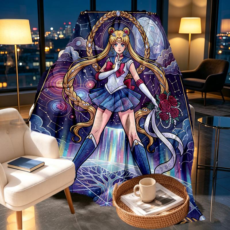 Sailor Moon Print Blanket - Soft & Comfortable, for Bedroom, Travel, Sofa, Home Decoration - Birthday Christmas Gift for Friend